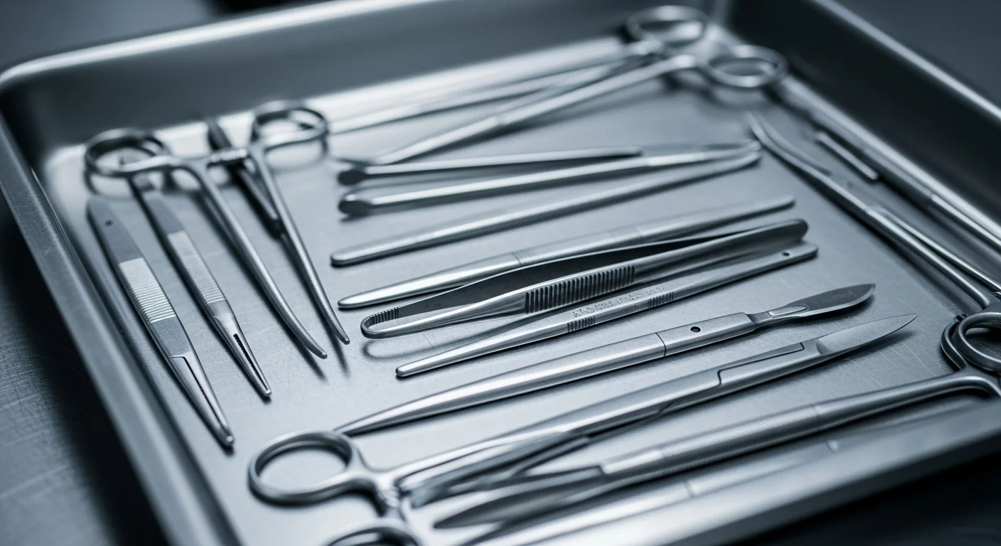 Steriles chirurgisches Instrumentarium auf einem Operationstablett